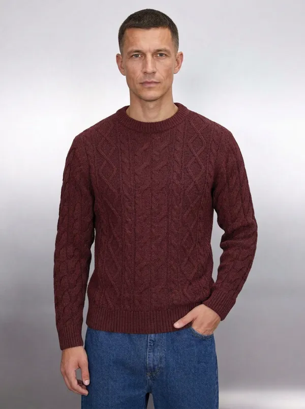 Men's Charcoal Grey Casual Grey Cable Knit Pattern Knit Sweater