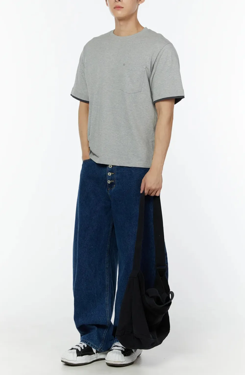 Men's Layered Semi Crop T-Shirt with Pocket