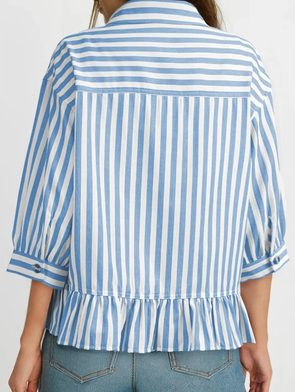 Stripe Button Three Quarter Sleeve Shirt