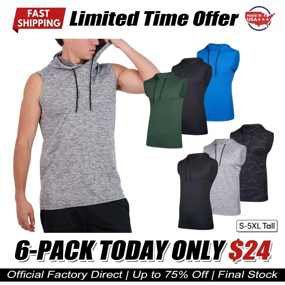 Men's Dry-Fit Active Hooded Tank Top Workout Drawstring Top (Available in Big & Tall)
