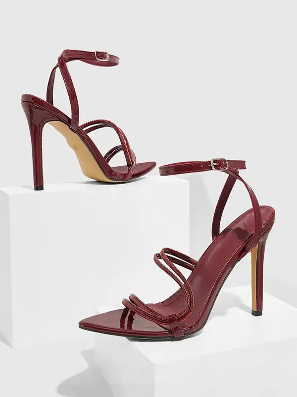 Buckle Cutout Panel Detail Heeled Sandals