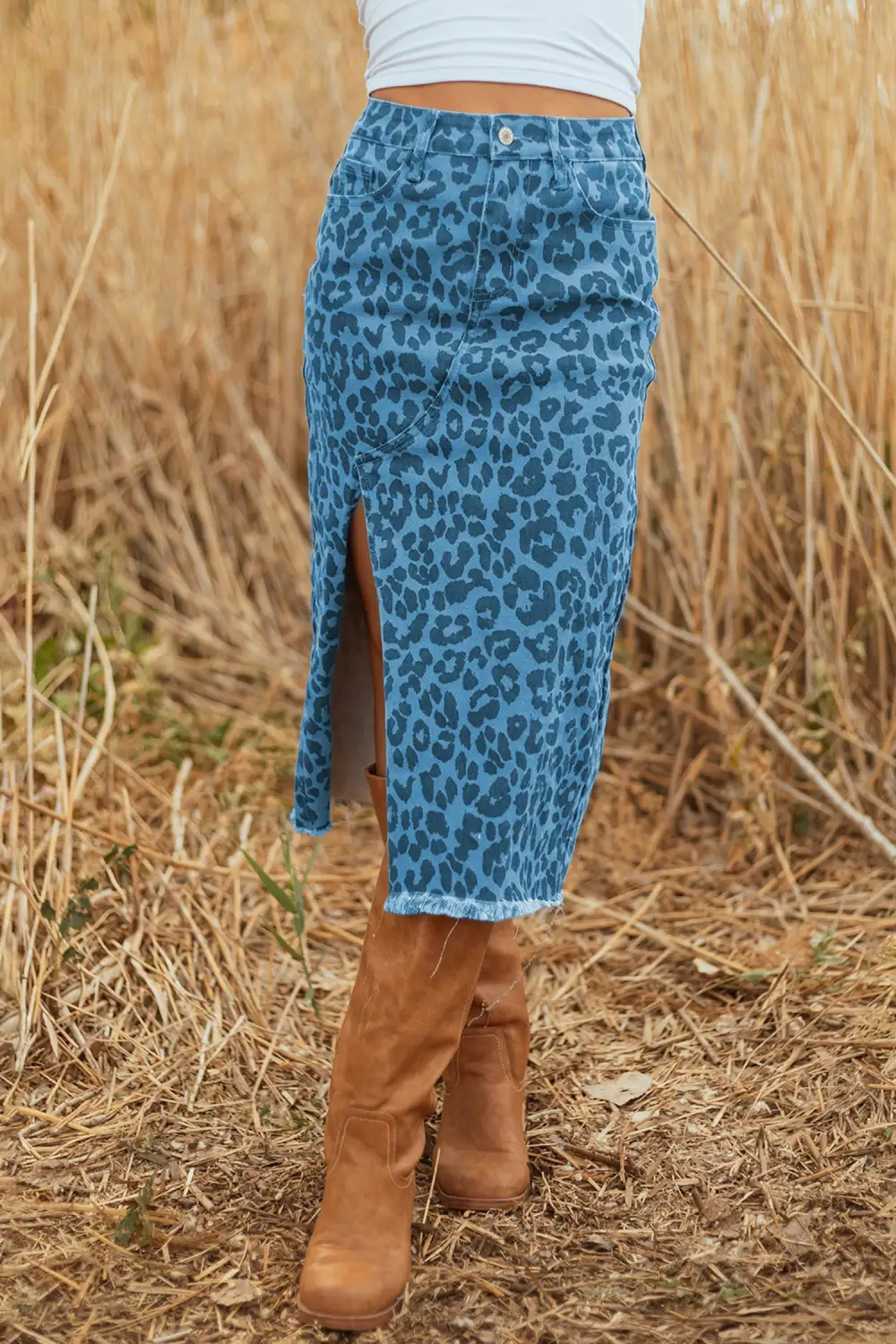 Tailored Denim Printed Skirt