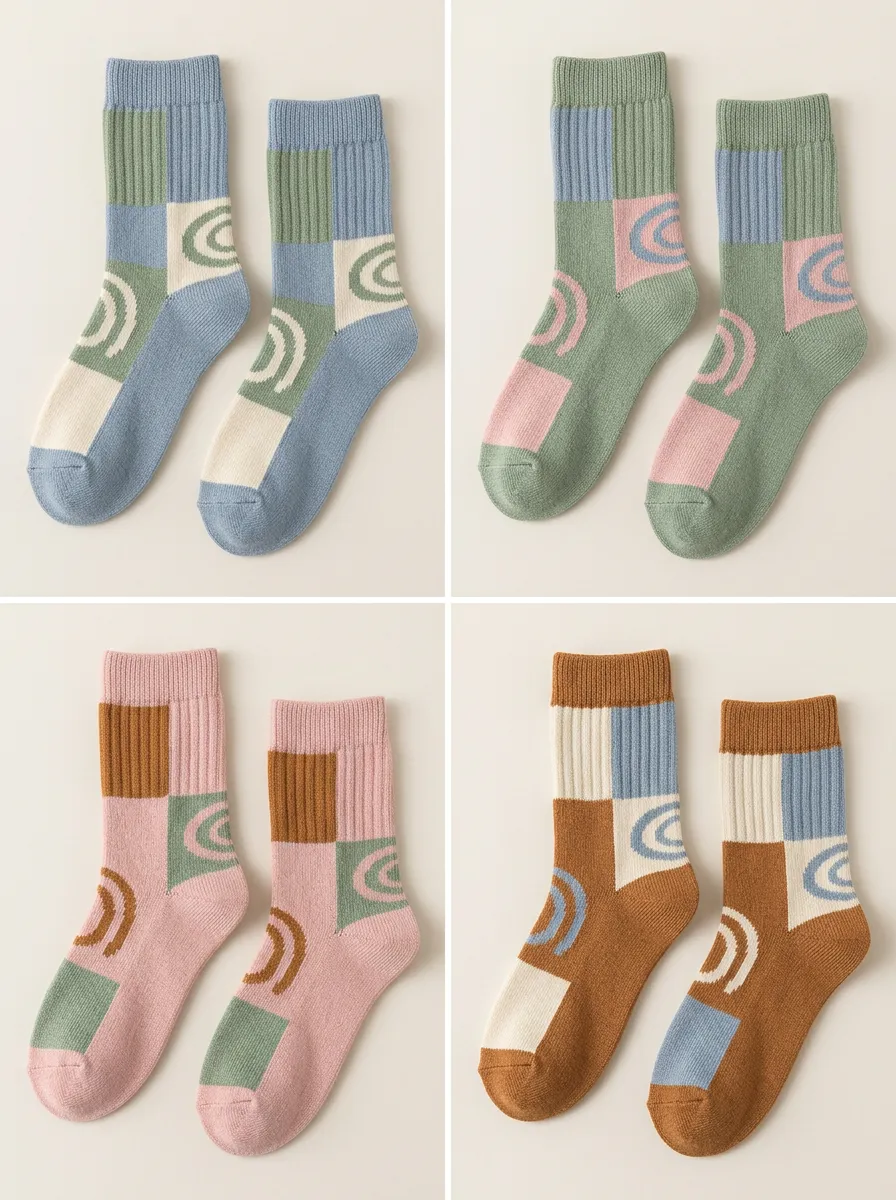 Women's Colorblock Geometric Crew Sock Set