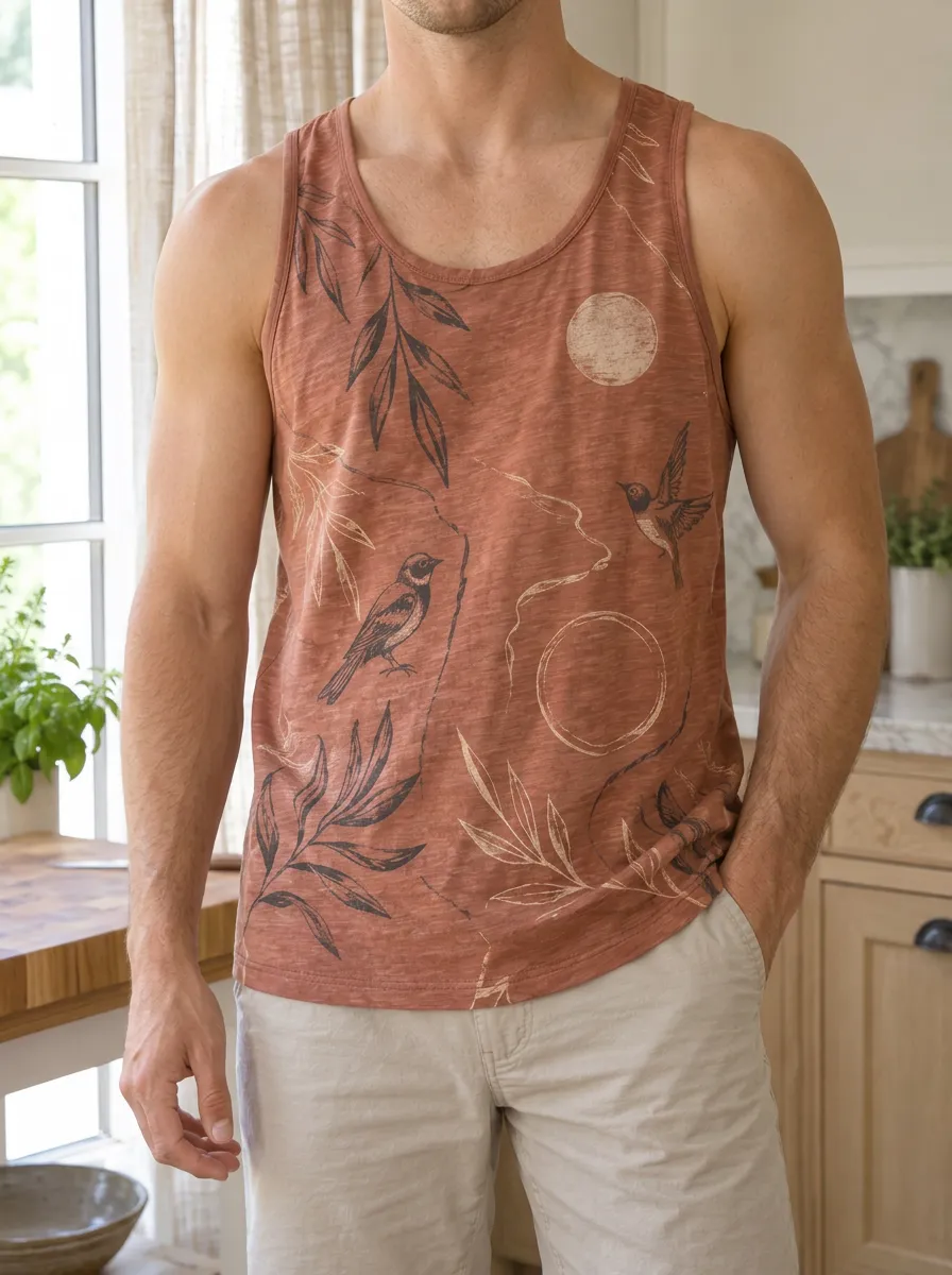 Men's Nature Hummingbird Botanical Tank Top