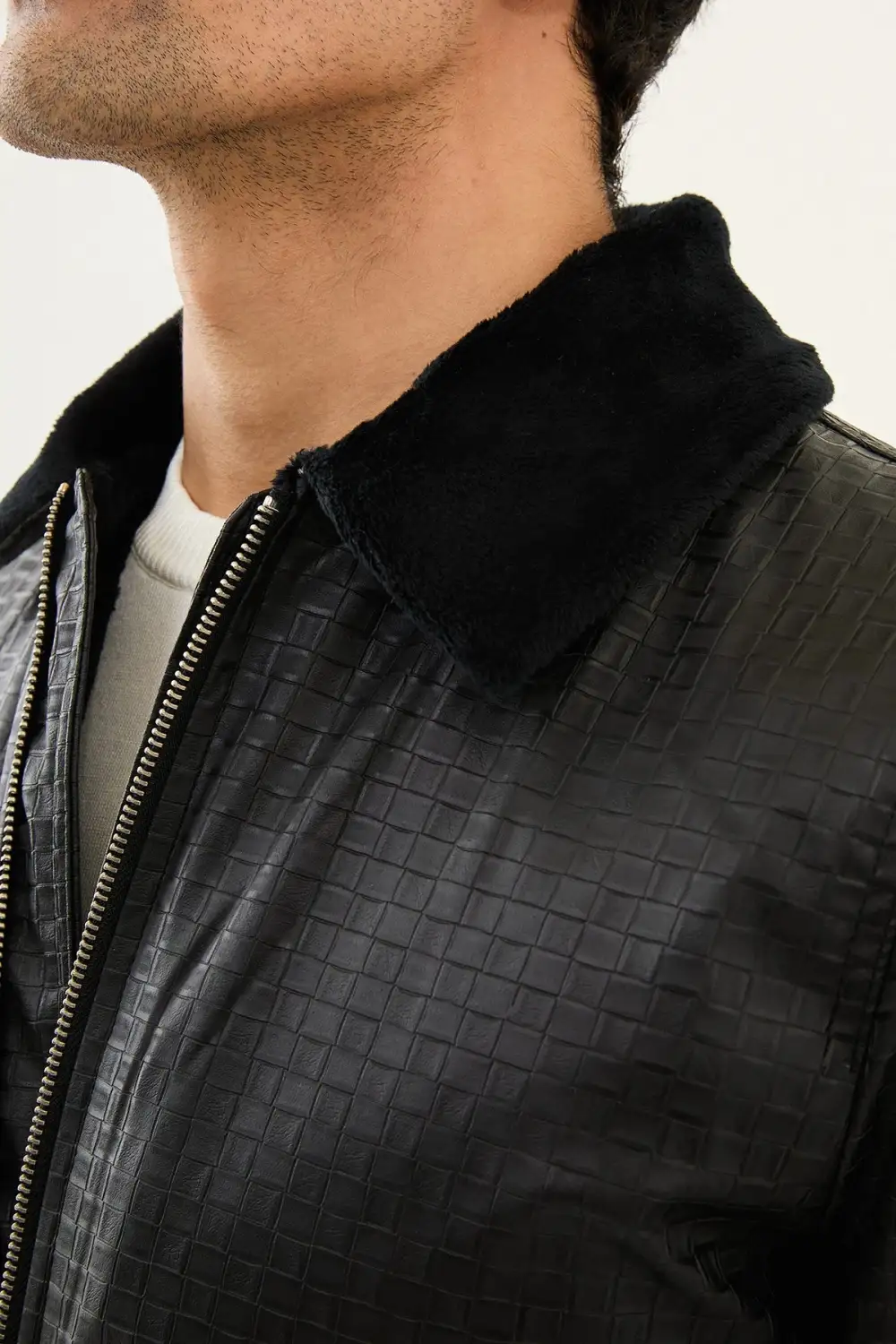 Leather Check Pattern Casual Jacket