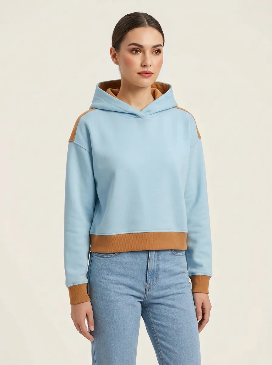 Women's Colorblock Contrast-Lined Pocketless Pullover Hoodie