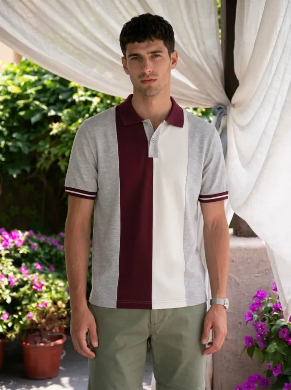 Men's Casual Colorblock Striped Pattern Polo Shirt