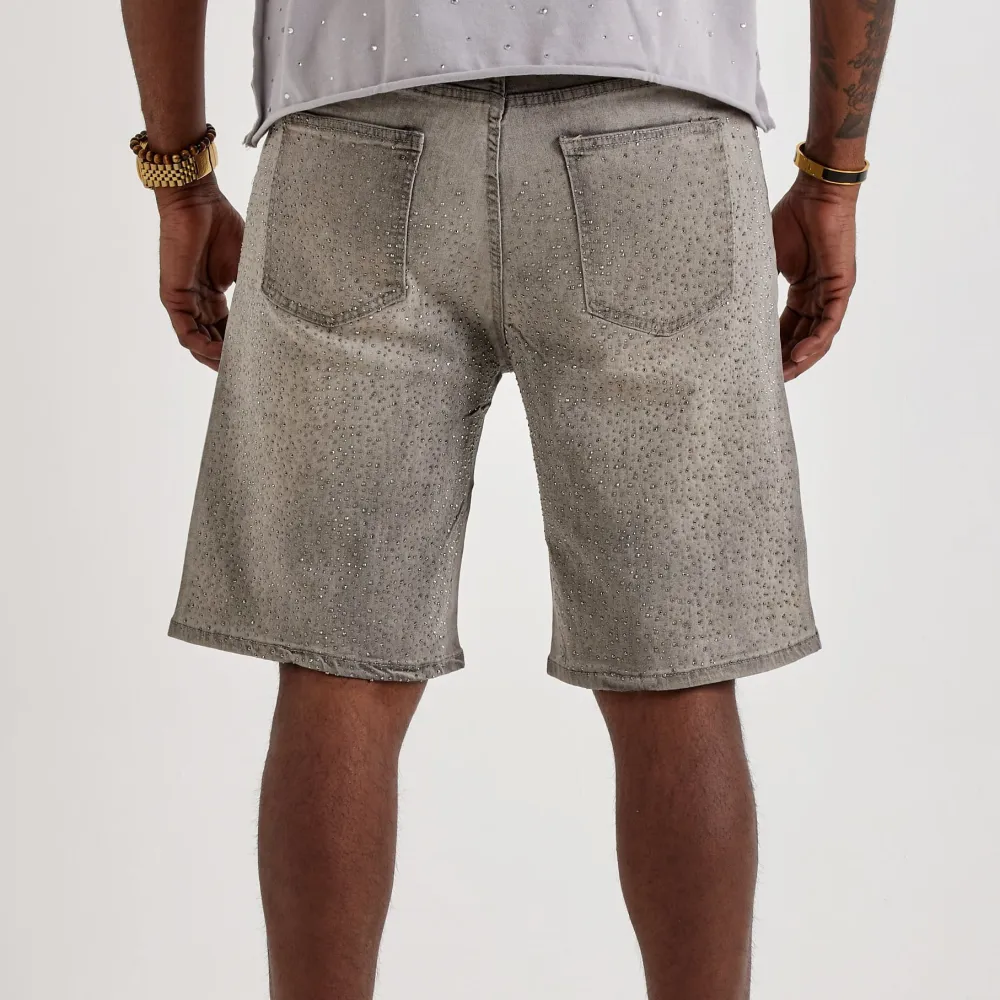 Distressed Rhinestone Denim Shorts