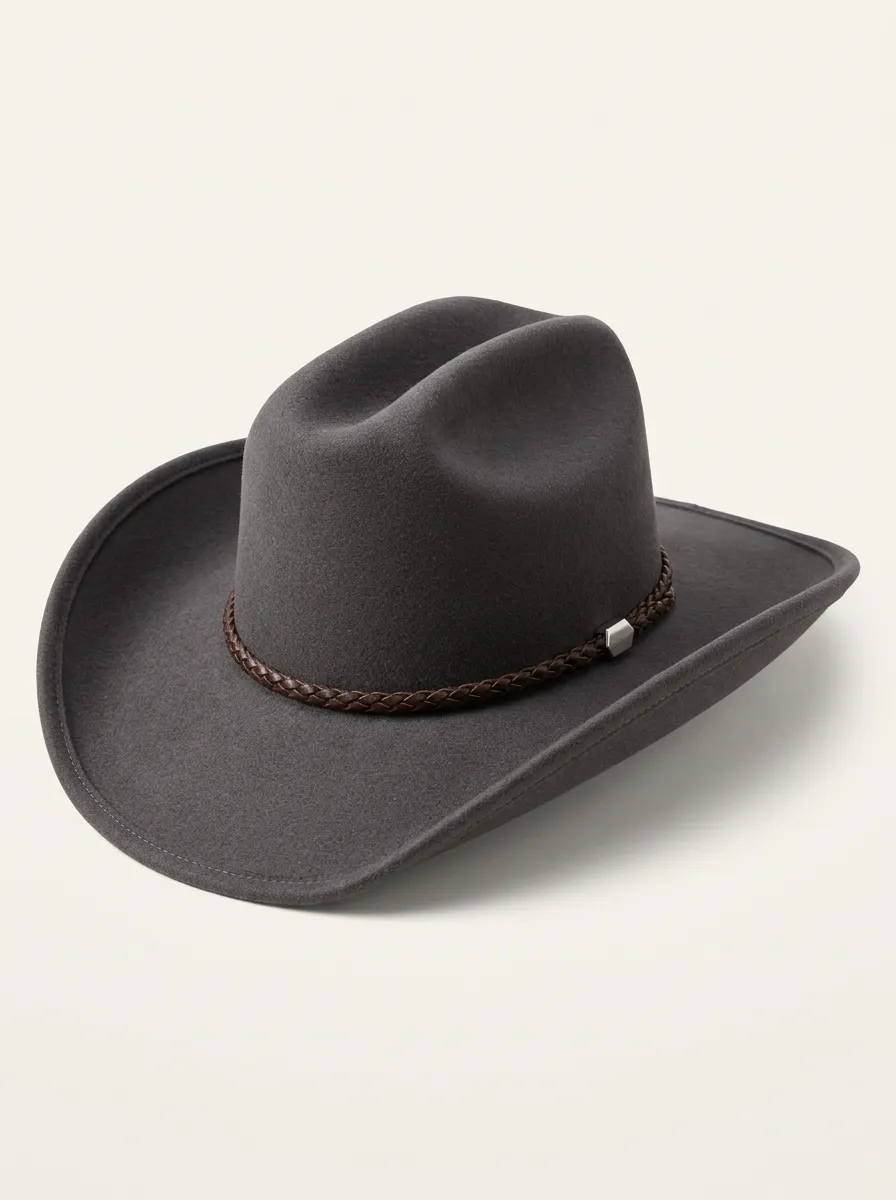 Grey Western Style Hat with Braided Band