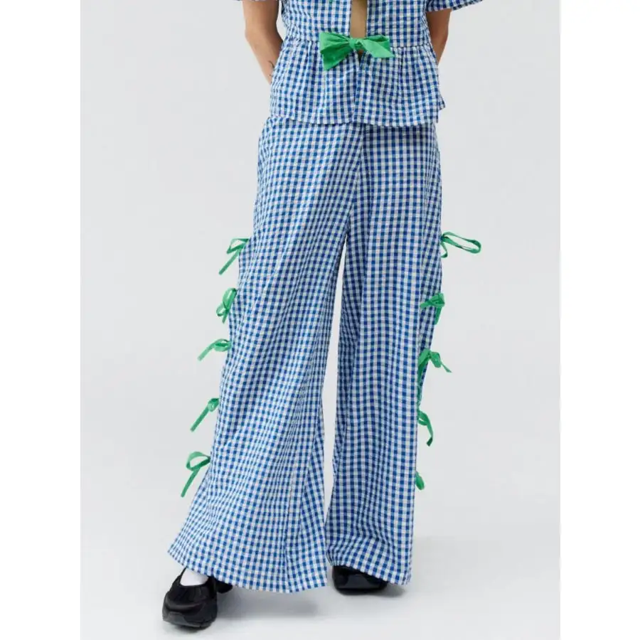 Side Tied Plaid Pants