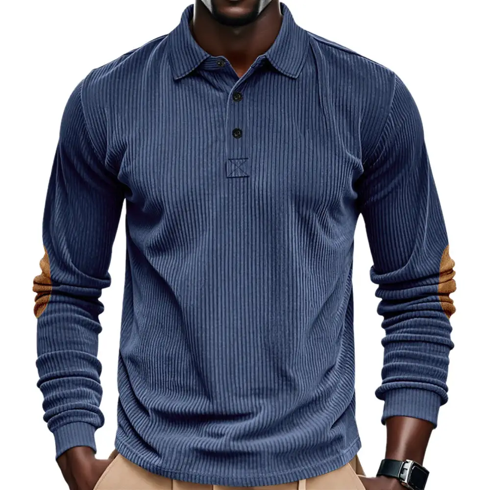 Ribbed Long Sleeve Polo Shirt