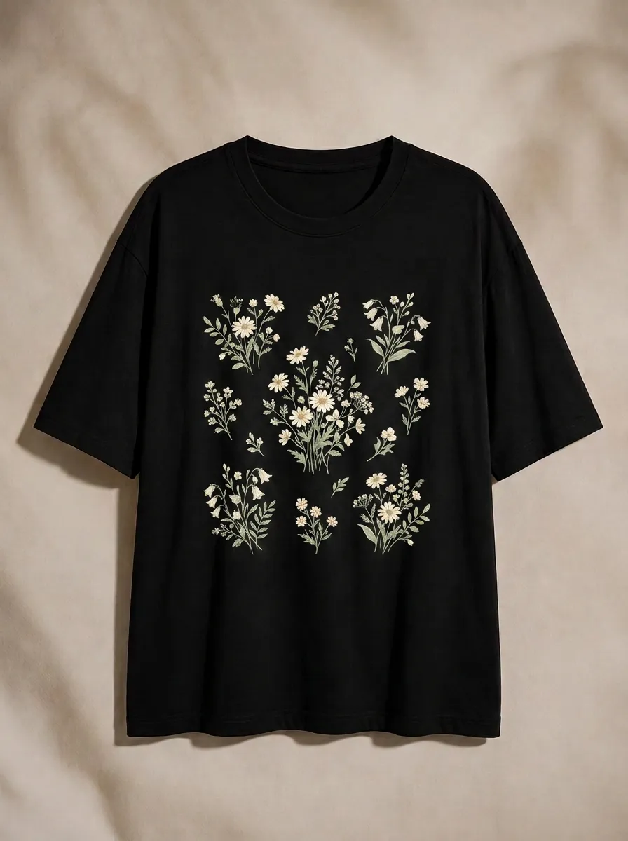 Women's Botanical Nature Lover Wildflower Printed T-shirt