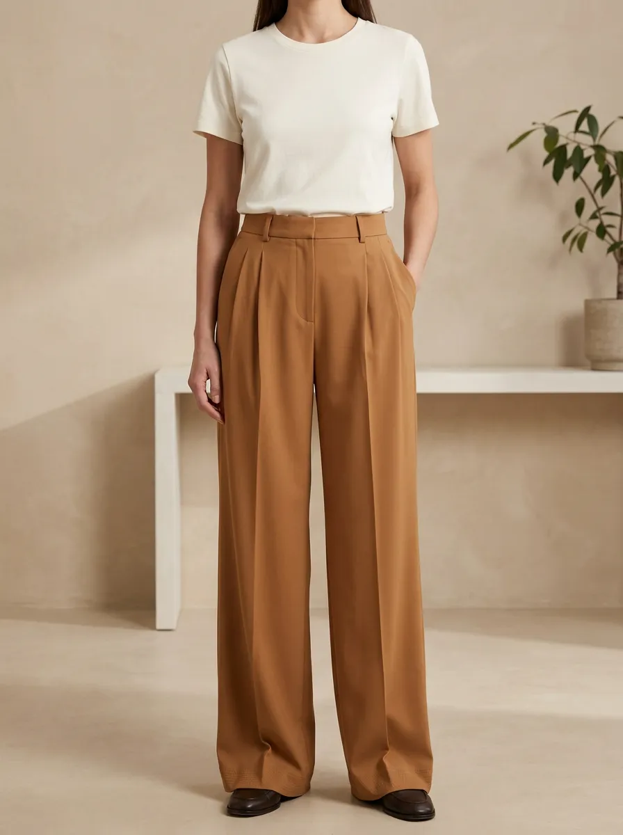 Minimalist Pleated High Rise Wide Leg Pants