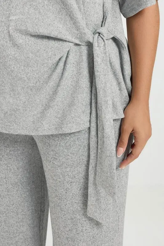 Grey Tie Waist Soft Touch Trouser Set