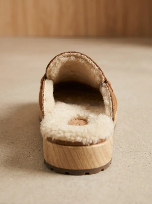 Women's Heritage Faux Fur Lined Casual Suede Wood Sole Loafers