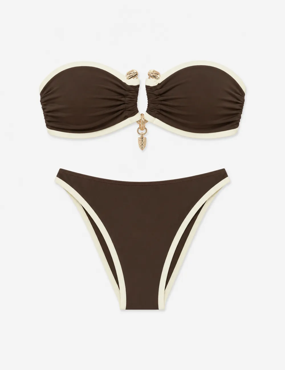 Contrast Trim Metal Ring Bandeau Two Piece Bikini Set