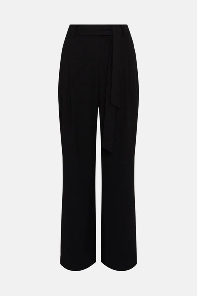 Casual Style Belted Wide Leg Black Trouser