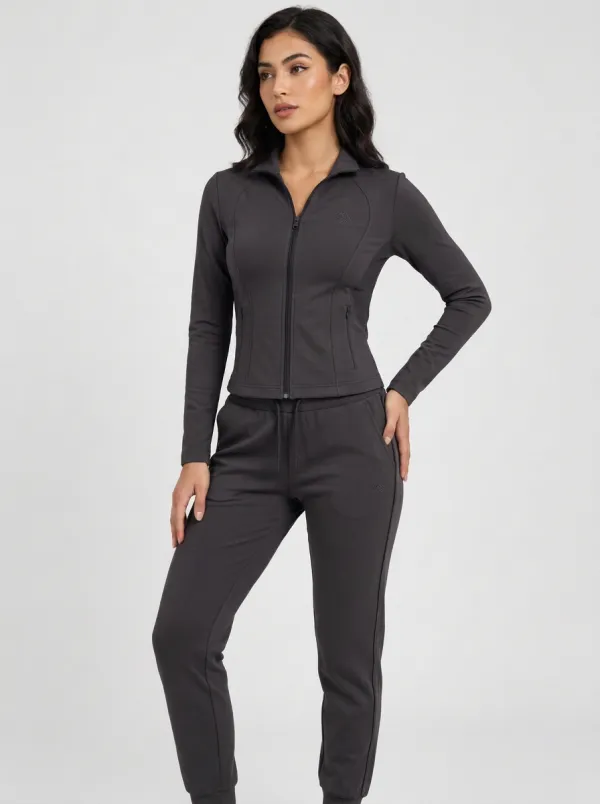 Women's Sage Green Contrast Panel Zip-Up Jacket & Jogger Set