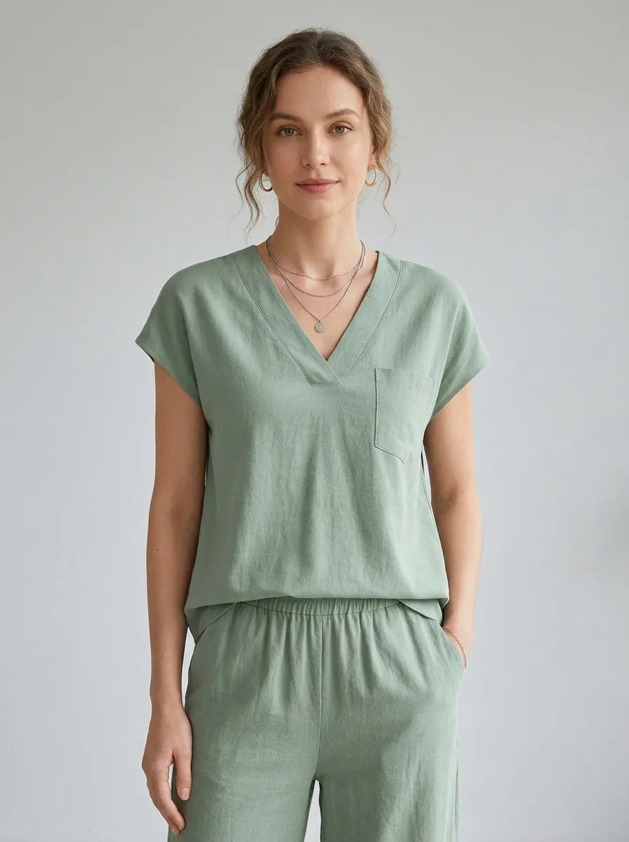 Refined Pocket Short-Sleeve Women's V-Neck Shirt