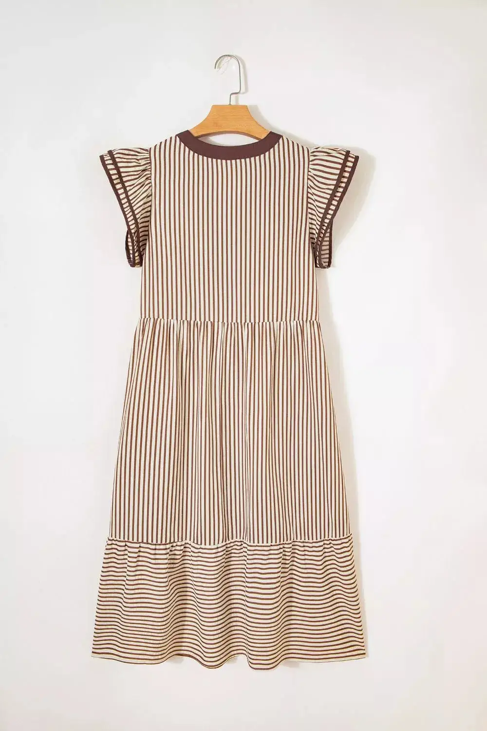 Striped V Neck Tiered Dress Casual
