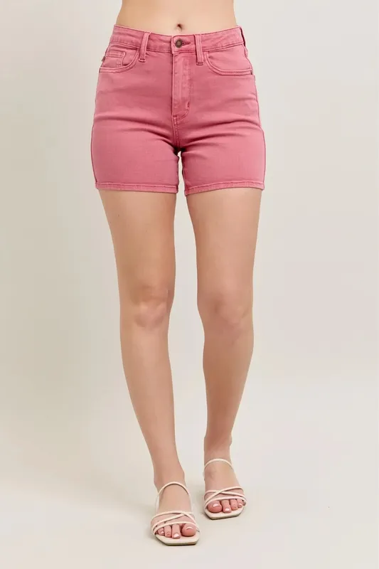 Pink Embroidered Pocket Denim Shorts
