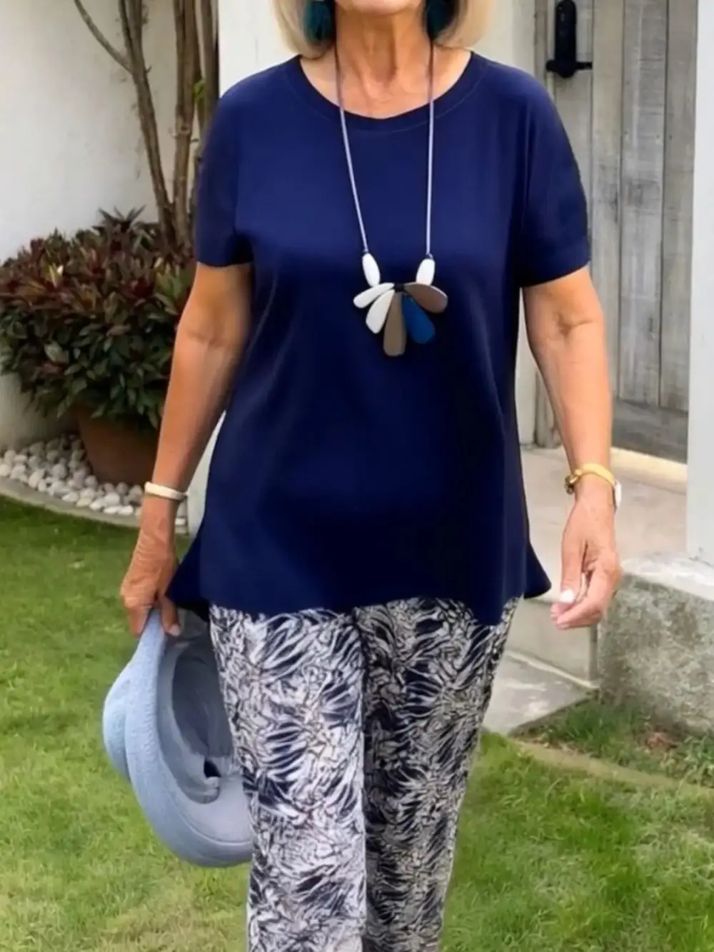 Full Size Round Neck Short Sleeve Top and Pants Set Plus Size Available