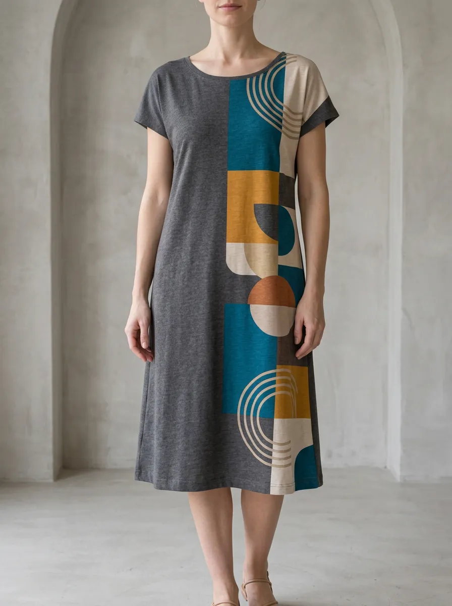 Women's Panel-Design Geometric Print Shift Dress