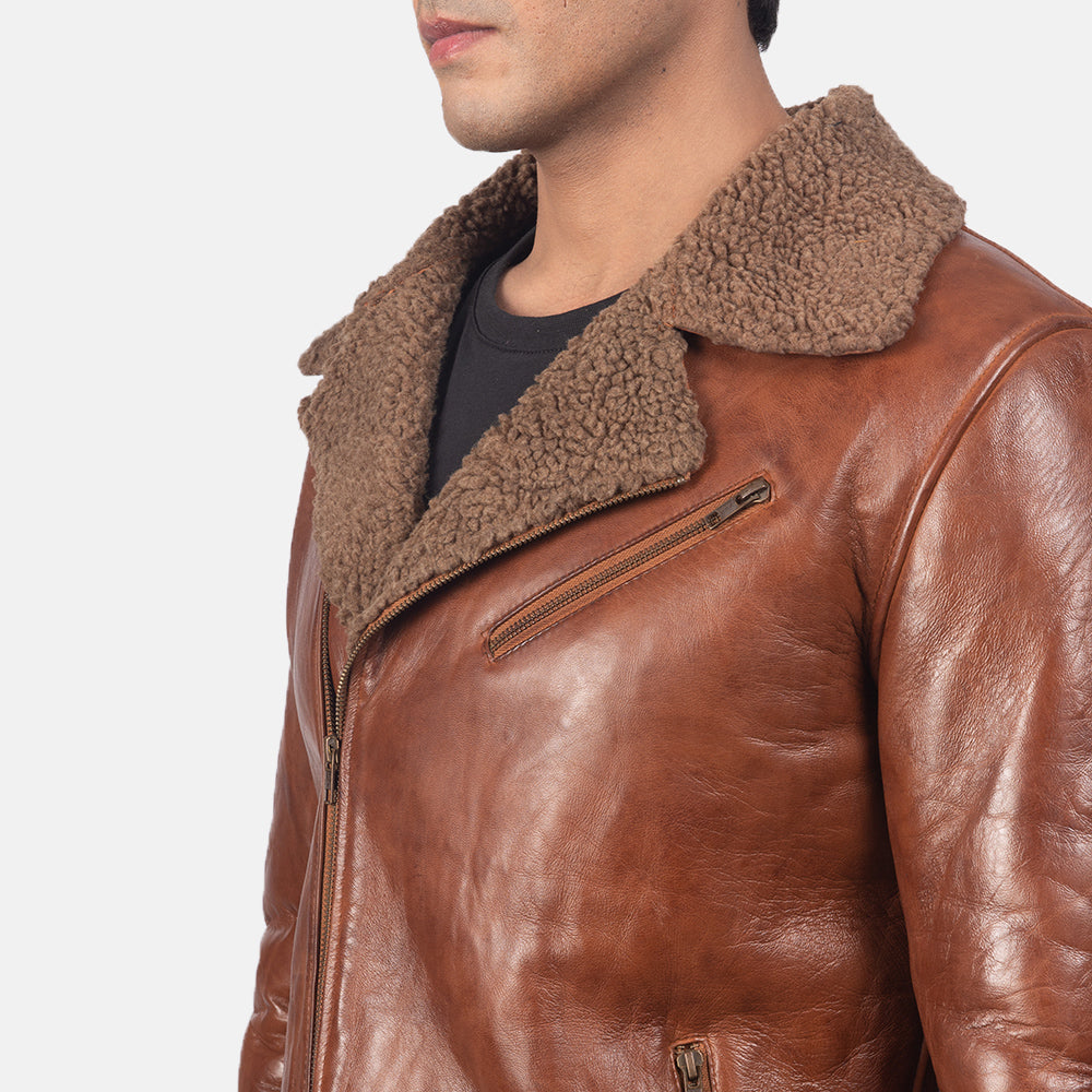 Men's Rugged Leather Shearling Jacket