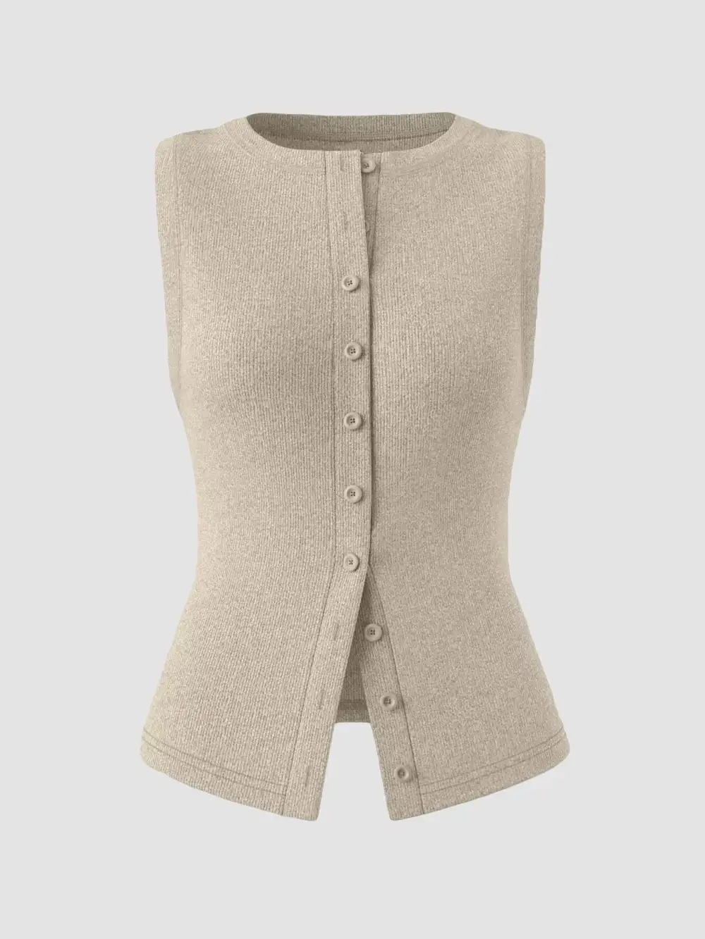 Ribbed Button Front Sleeveless Tank