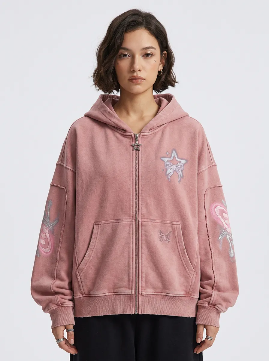 Women's Streetwear Y2K Star Bow Butterfly Printed Zip-up Hoodie
