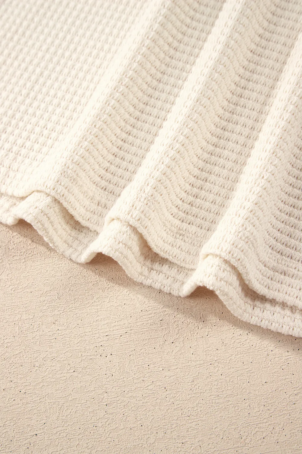 White Waffle Contrast Half Buttoned Pullover