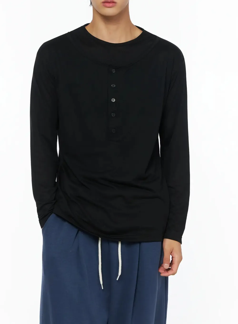 Men's Layered Henley Long Sleeve Tee