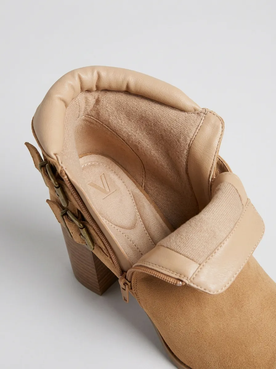 Buckle-Strap Buckle-Detail Suede-Look Women's Peep-Toe Ankle Boots