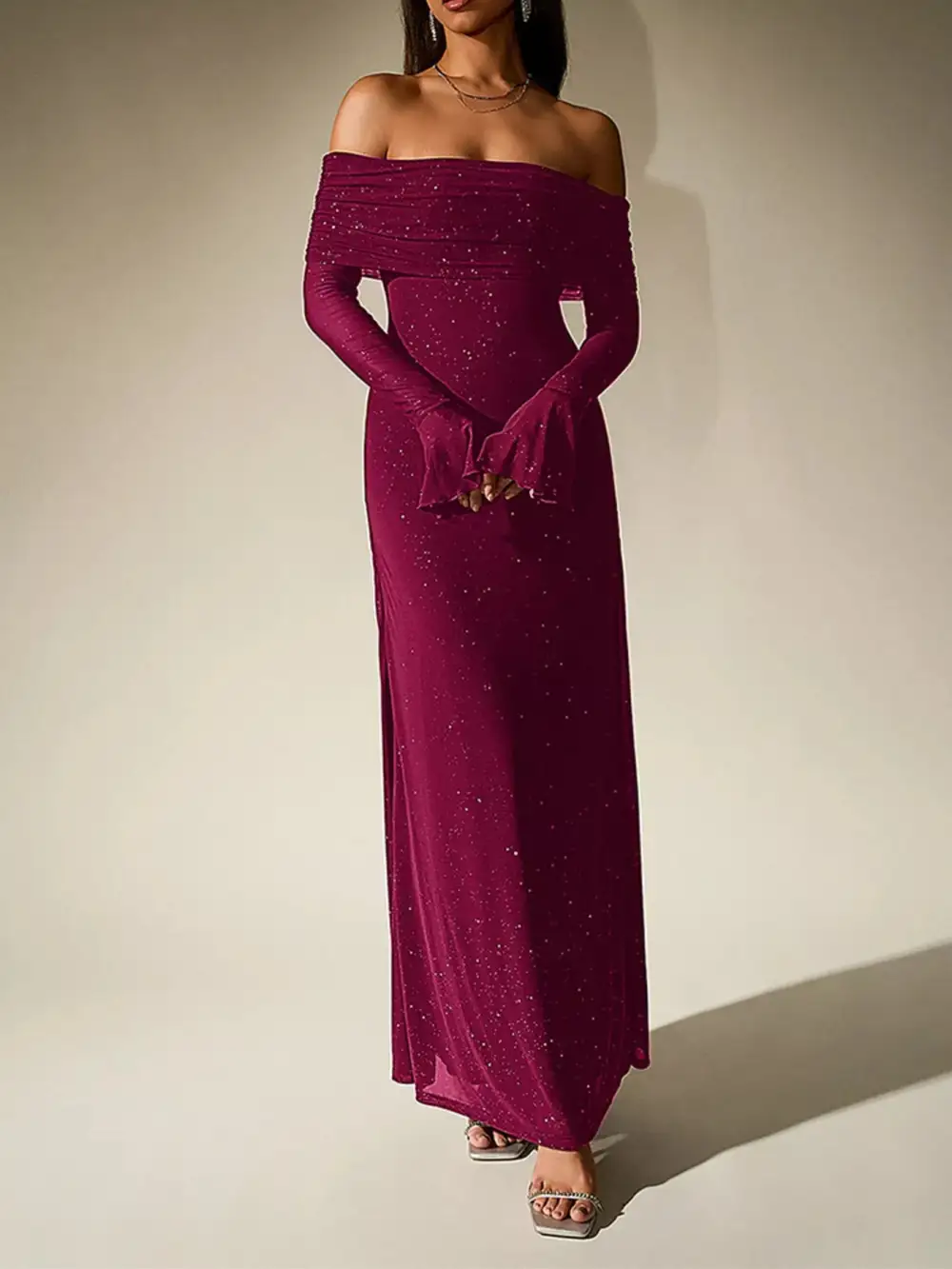 Relaxed Shape Glitter Maxi Dress
