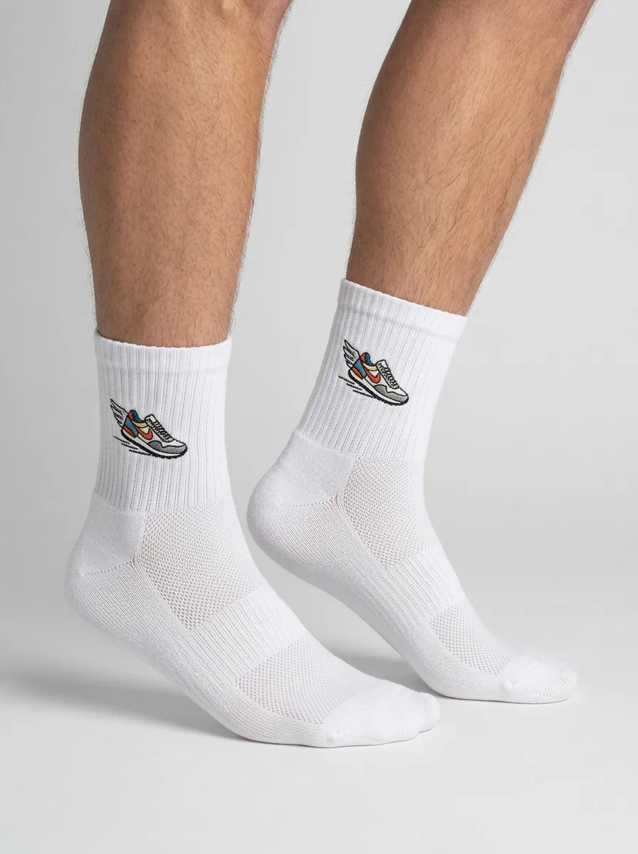 White Sneaker Graphic Athletic Ankle Socks