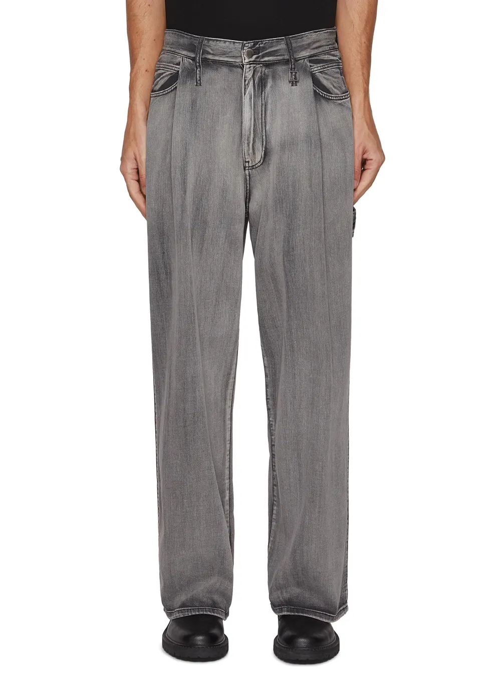 Simple Straight-Cut Comfort Grey Cottom Jeans