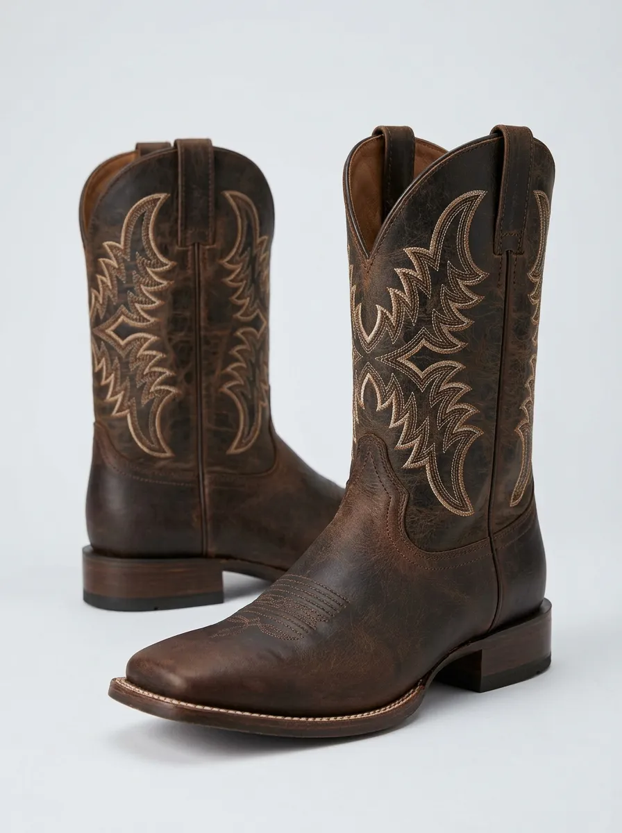 Ranchwear Embroidered Leather-Look Western Edit Men's Western Cowboy Boots