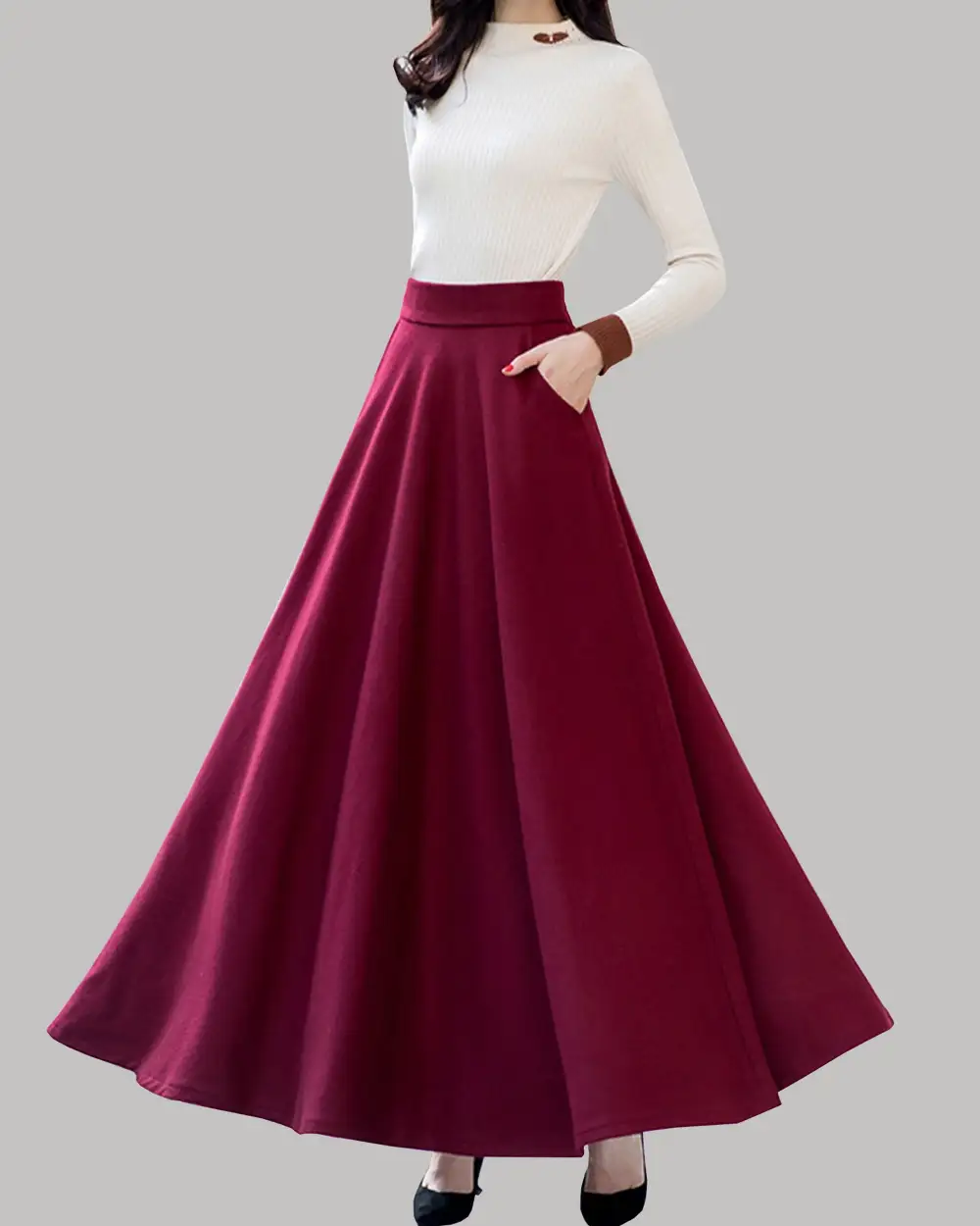 Everyday Pocketed Wool Maxi Skirt