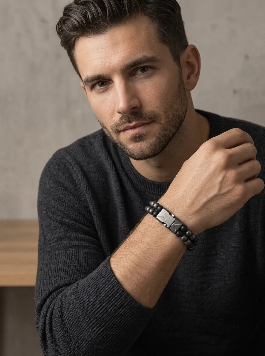 Men's Minimalist Bead Stainless Steel Clasp Bracelet