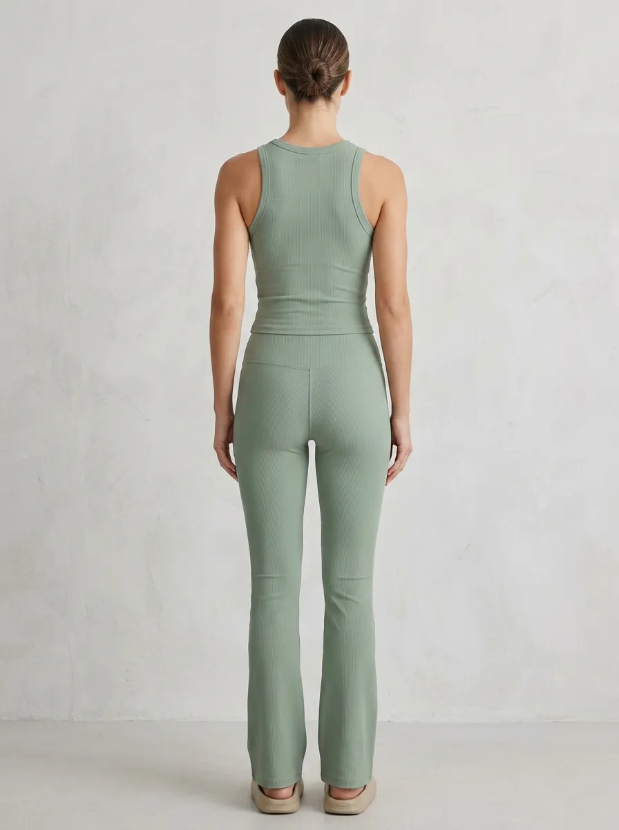 Ribbed Flared-Leg Tank-Top Women's Tank Top Flare Pants Active Set