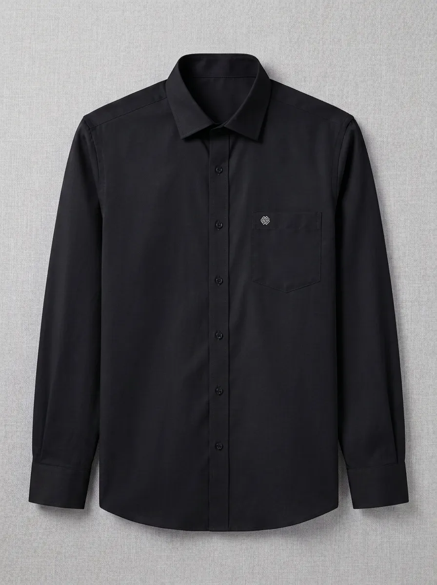 Men's Non-Iron Cotton Light Blue Embroidered Logo Long Sleeve Shirt