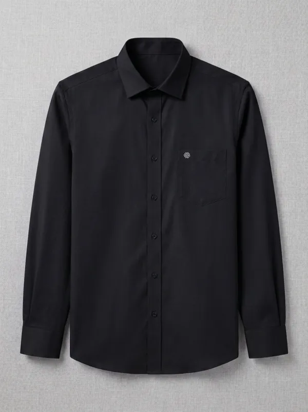 Men's Non-Iron Cotton Light Blue Embroidered Logo Long Sleeve Shirt