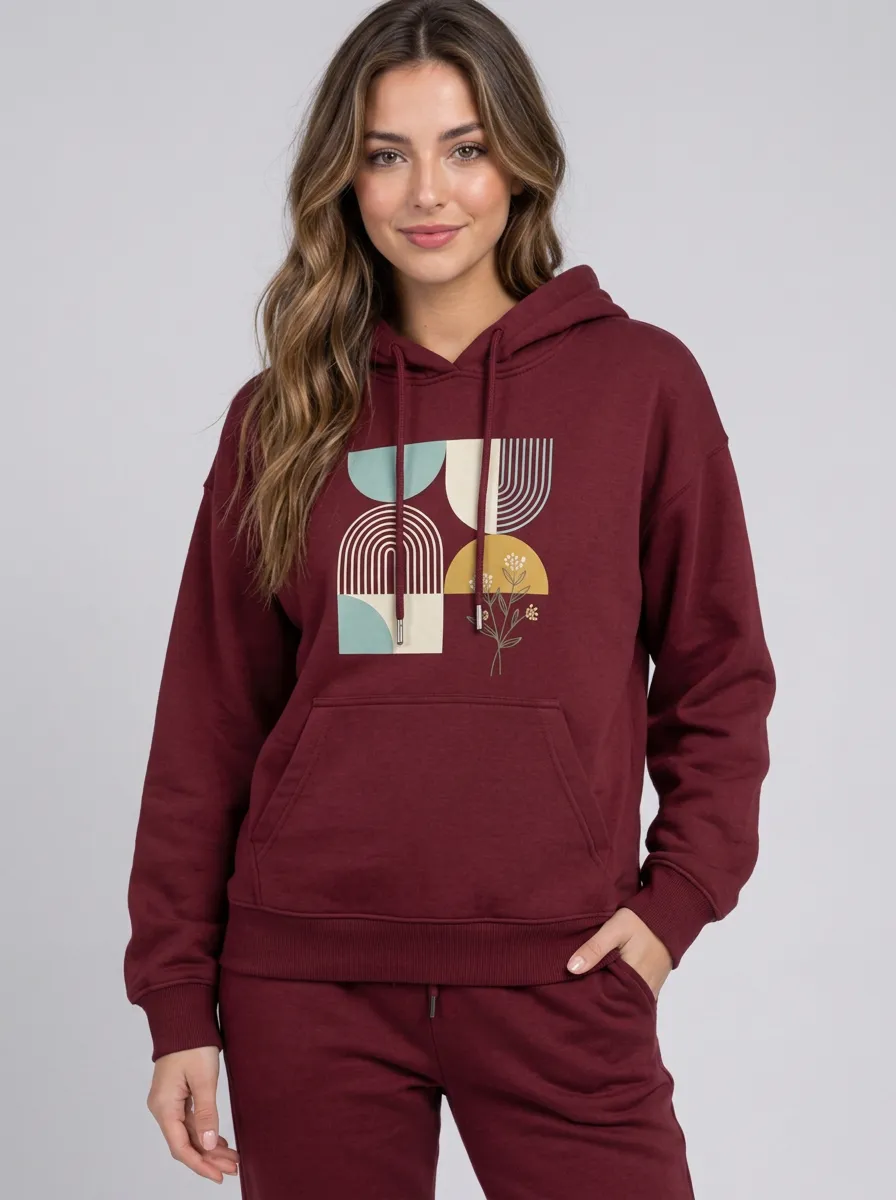 Women's Sage Green Drawstring Hood Solid Hoodie & Pants Set
