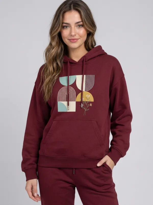 Women's Sage Green Drawstring Hood Solid Hoodie & Pants Set