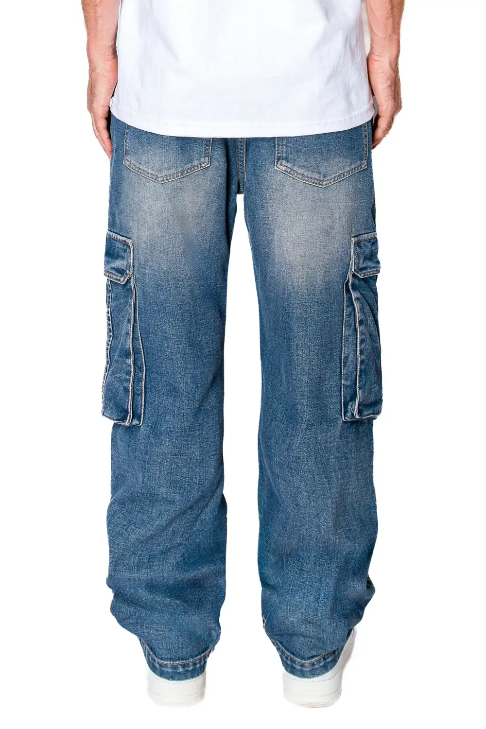 Men's Front Seam Baggy Fit Cargo Denim Jeans