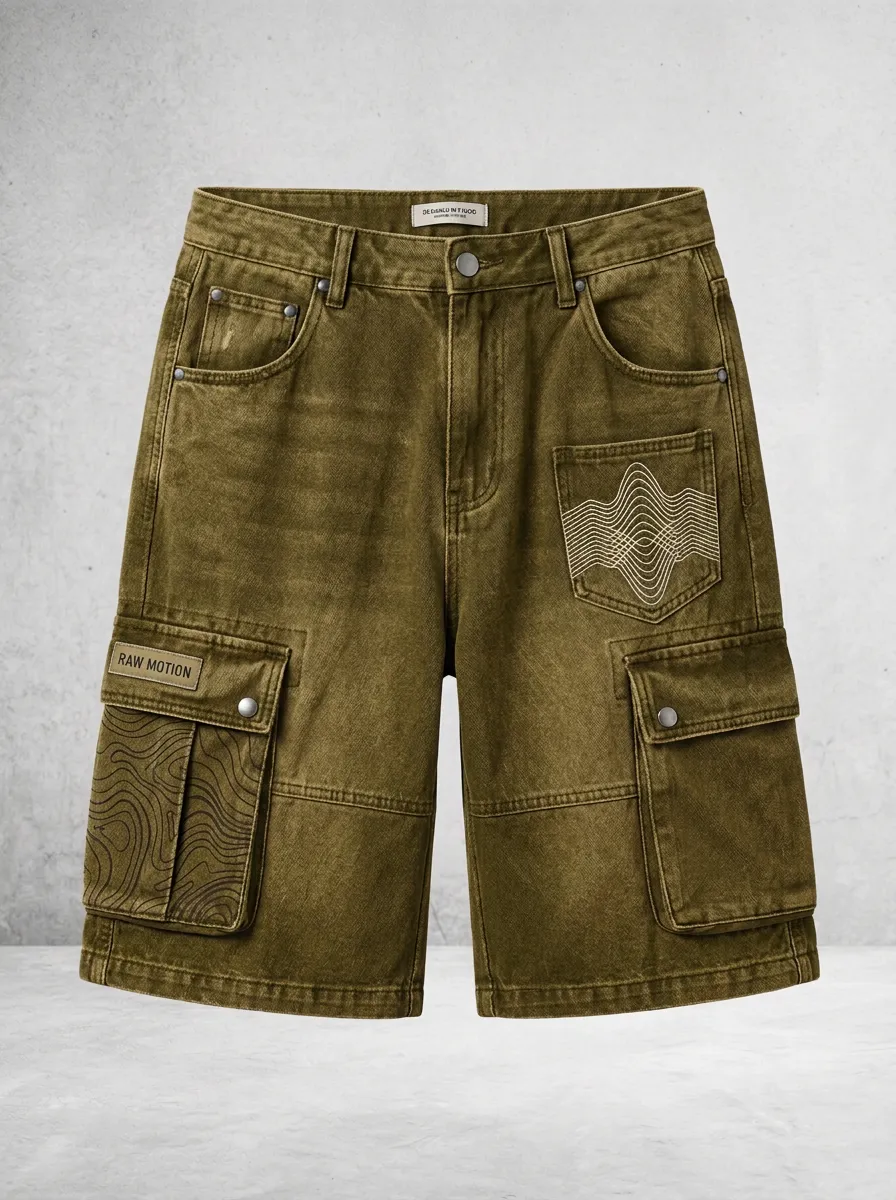 Functional Cargo Topographic Graphic Men's Cargo Shorts