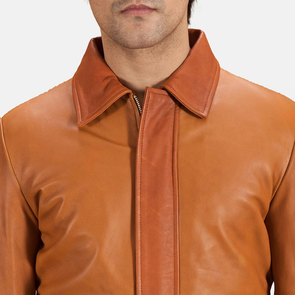 Men's Tonal Detail Leather Jacket