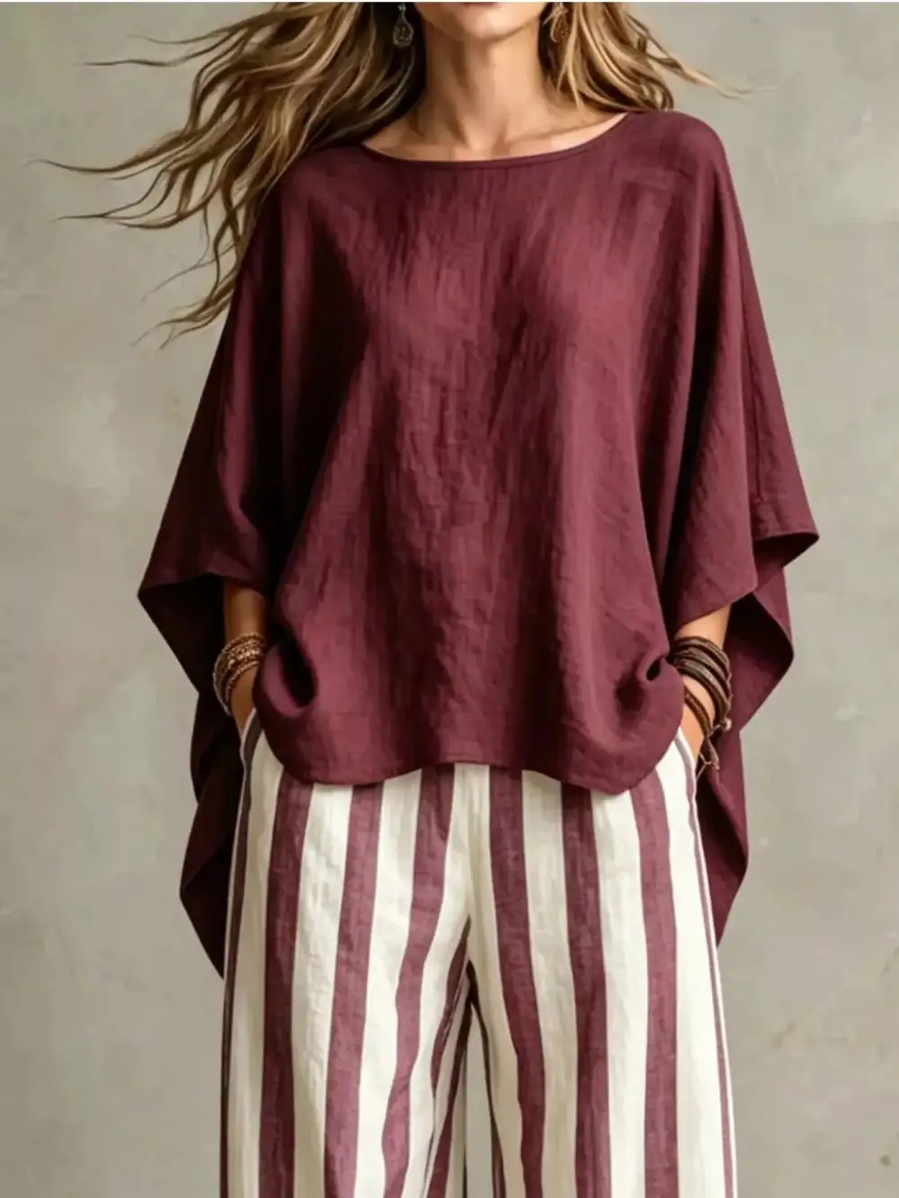 Full Size Solid Color Top and Pants Set Plus