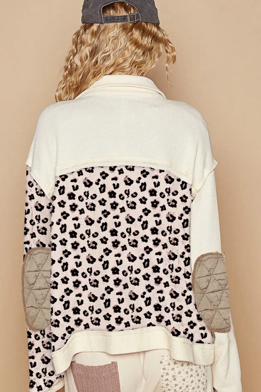 Button-Front Quilted Textured Leopard-Print Jacket