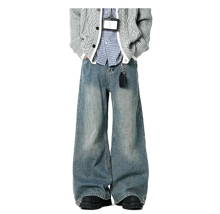 Barrel-Leg Faded Washed Jeans